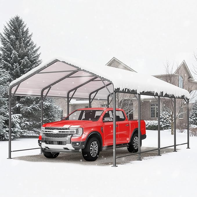 Wisteria Lane 12x20FT Metal Carport, Heavy Duty Carport Canopy with Reinforced Frame and Base for All-Weather, Outdoor Garage Car Port for Boats, Tractors, Pickup Trucks or Party, Dark Gray