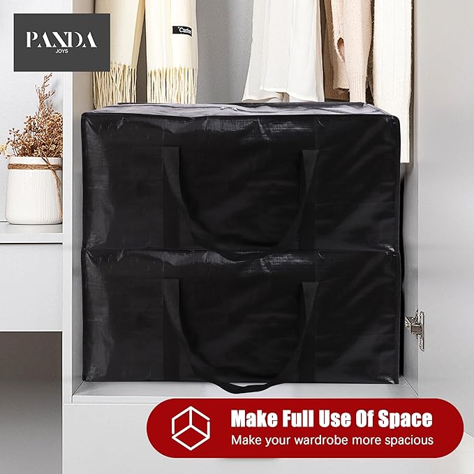 Extra Large Moving Bags with Zippers & Carrying Handles, Heavy-Duty Storage Tote for Space Saving Moving Storage, Fold Flat, Alternative to Box and Bin - 8 Pack, 40 Gal, Black