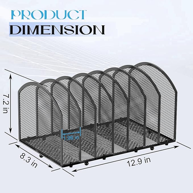 7-Section Desk File Organizer, Mesh Desktop Organizer File Sorter Office Organization Letter Holder, Vertical Desktop File Holder for Office Home, Black