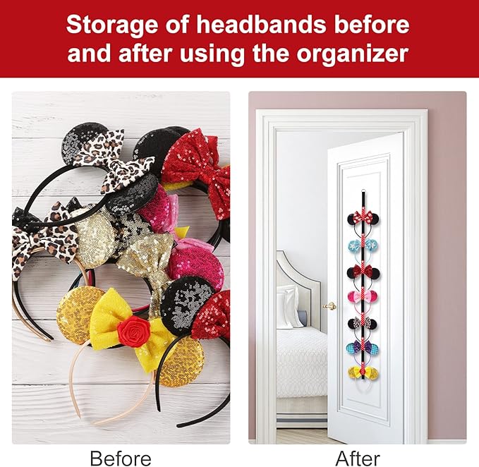 2Pcs Mouse Ears Headband Holder Polka Dot Hanging Wall Display Decor Vertical Headpiece Organizer Hair Bow Accessories Hanger Holder Black