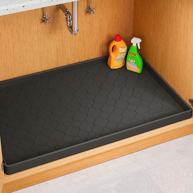 Jin&Bao Waterproof Under Sink Mat 31" x 19", Thick Silicone Mat Cabinet Protector for Kitchen and Bathroom, Shelf Liner, Home Organizer and Storage, Multipurpose Tray for Gadgets and Essentials
