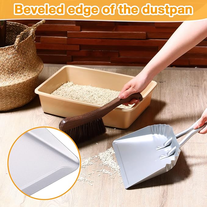 Mumufy 2 Pcs 12 Inch Heavy Duty Metal Dustpan, Stainless Steel Large Wide Dust Pans for Household, Handheld Scooper, Debris Cleaning Tool for Home Garage Studio Courtyard Indoor Outdoor(Silver)