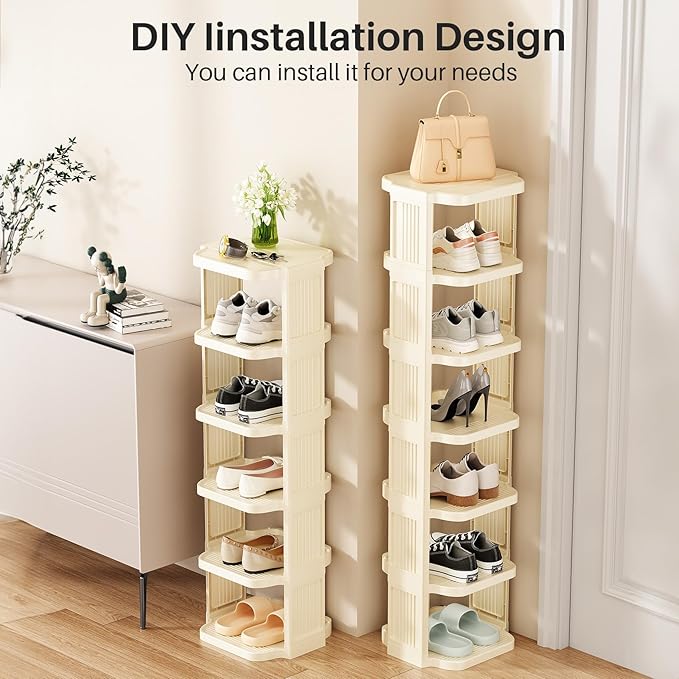 Kitstorack Vertical Shoe Rack: 5 Tiers Stackable Shoe Rack for Closet DIY Free Standing Shoe Organizer Small Shoe Shelf for Small Spaces and Narrow Spaces Plastic, White