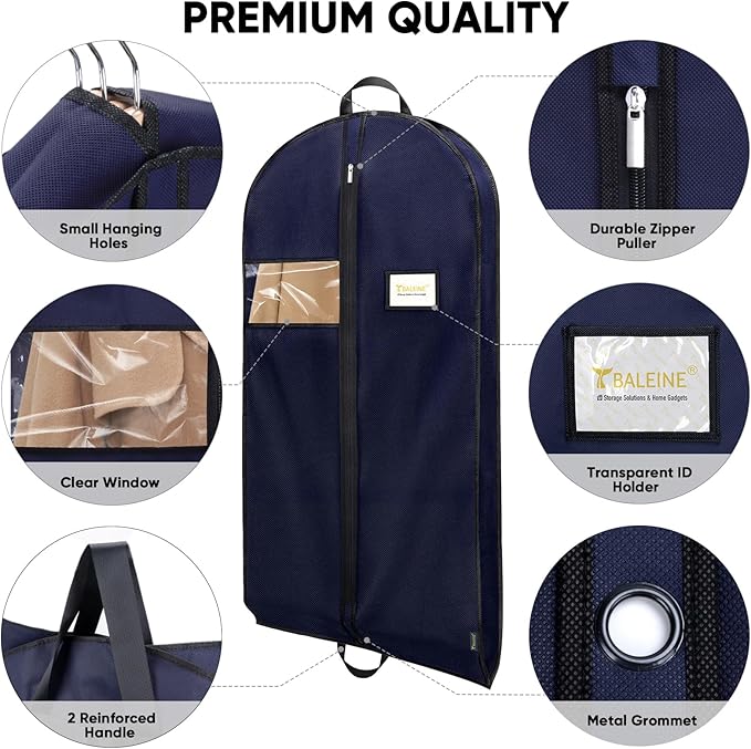 BALEINE 2PK Heavy Duty Garment Bag with Shoe Storage Travel Bag for Dresses, Suit, Coats Travel Essential (54", Blue)