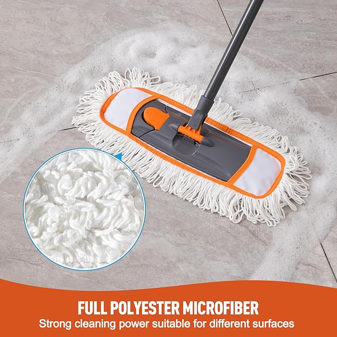 Mops for Floor Cleaning with 3 Different Washable Pads and Extendable 55” Long Handle, Multifunction Dust Mop for Hardwood,Marble,Tile Floor Mopping,Orange