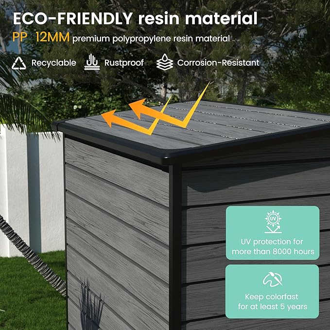 UDPATIO Outdoor Storage Shed 5x3 FT, Plastic Garden Shed for Bike, Garbage Can, Tool, Outside Sheds & Outdoor Resin Shed with Lockable Door for Backyard, Patio, Lawn, Dark Grey