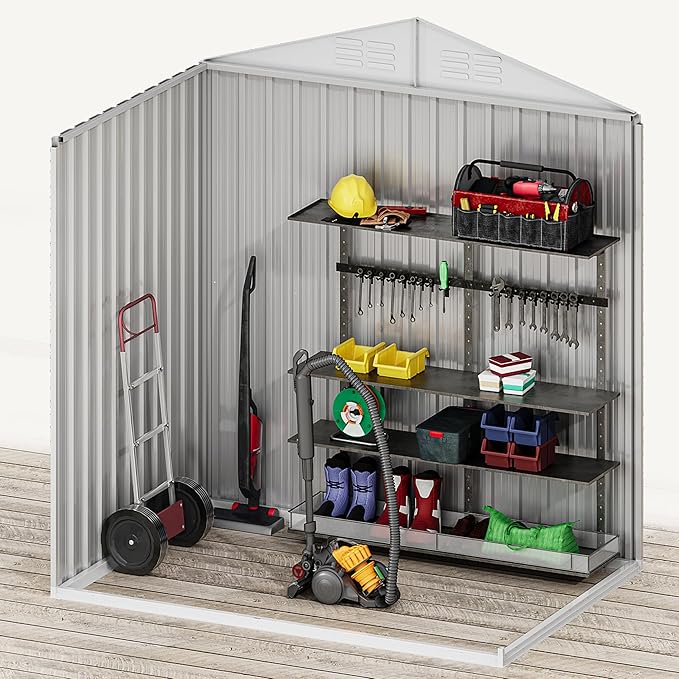 DWVO 6x4ft Tool Storage Shed, Lockable Doors, and Sloped Roof, Steel Outdoor Storage Shed for Garden, Patio, Garage, Backyard, Lawn - Dark Gray