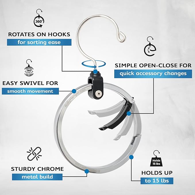 Rolly Hanger® Closet Space Saver – Premium Rotating Aluminum Organizer for Belts, Ties, Hats & Handbags – Heavy Duty 360° Swivel – Declutter & Maximize Storage (2 Pack)