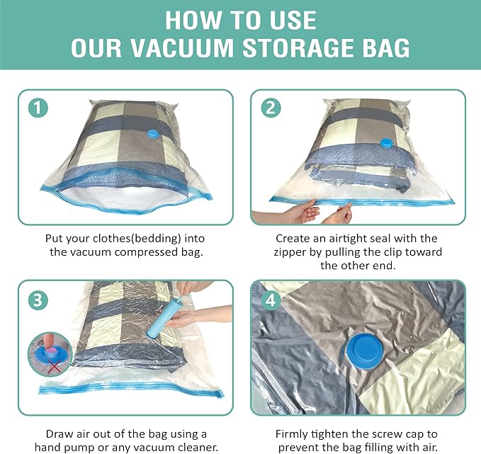 Cozy Essential 6 Pack Vacuum Storage Bags, Space Saver Bags (2 Jumbo/2 Large/2 Medium) Compression Storage Bags for Comforters and Blankets, Pillow, Bedding, Vacuum Sealer Bags for Clothes Storage