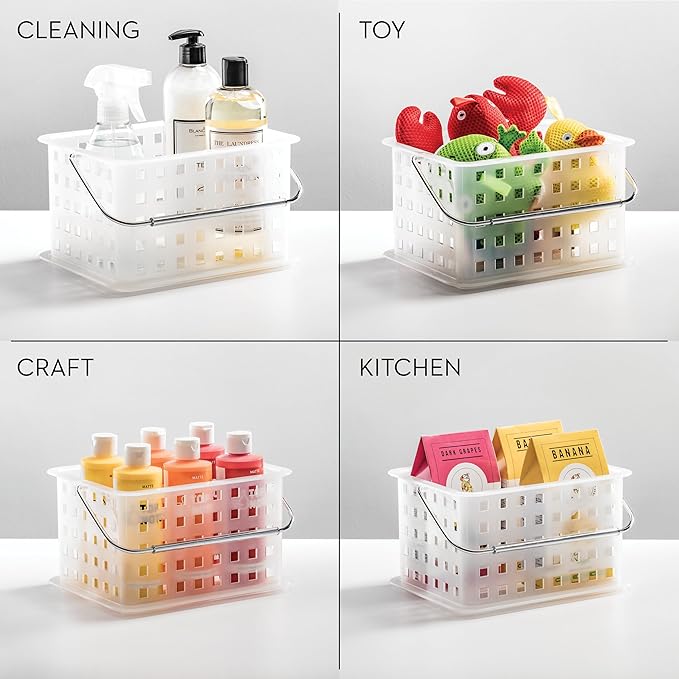 iDesign Portable Shower Caddy Basket with Handle for Dorm or Bathroom, Set of 3, Frost, Made in USA