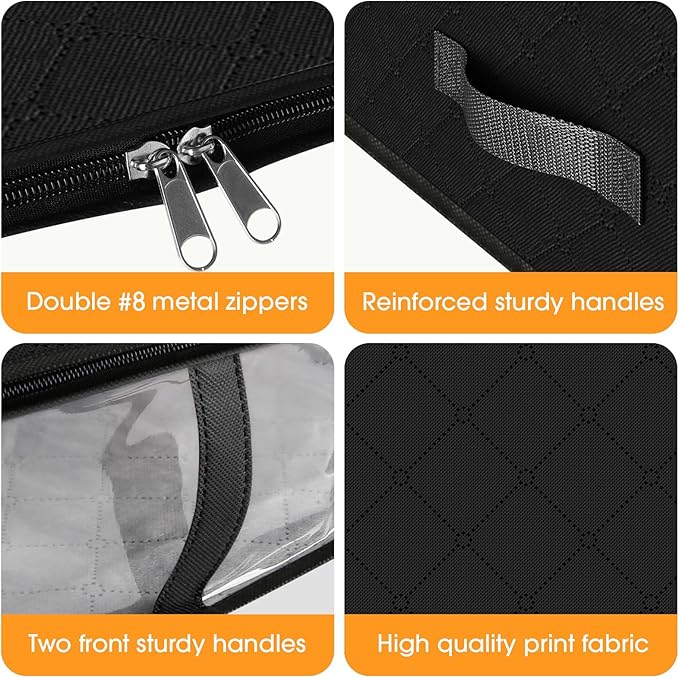 StorageRight Under Bed Storage Bins, 2-Pack 40L Foldable Fabric Storage Bags with Transparent Window, Breathable Organizer for Clothes/Blanket/Comforter/Quiltr, Black