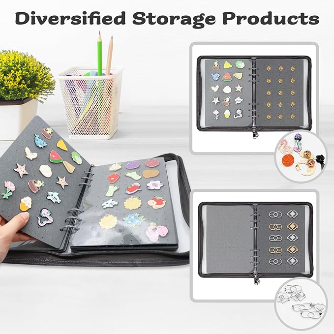 Enamel Pin Display Book Pin Collection Binder Holder Trading Book with 8-Page Display Boards A5 Brooch Pin Storage Organizer Binder Album for Travel Collectors (Dark Grey)