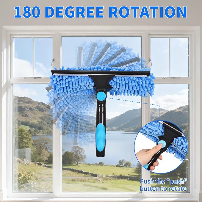 12.2FT/3.7M Window Cleaning Tools, Professional 2 in 1 Window Cleaner Tool Kit, 2 in 1 Extendable Squeegee Window Cleaner for high Windows, Car, Glass