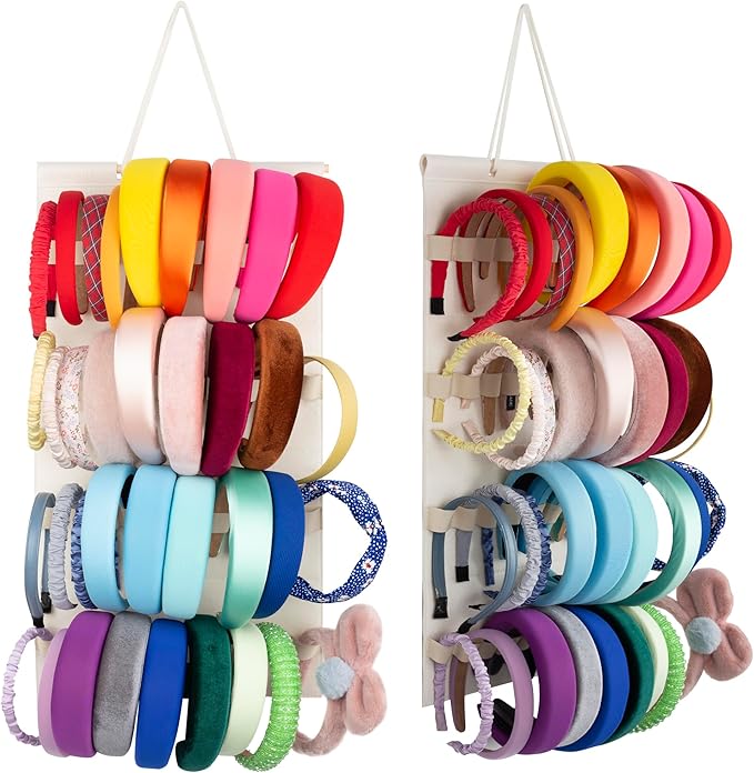 Hanging Headband Holder for Girls,Felt Headband Organizer Headband Storage Holder Organizer for Headband (Without Headbands) (40 Slots Cream)