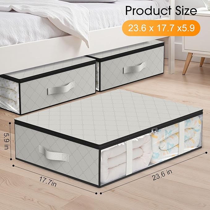 StorageRight Under Bed Storage Bins, 4-Pack 40L Foldable Fabric Storage Bags with Transparent Window, Breathable Organizer for Clothes/Blanket/Comforter/Quilt, White