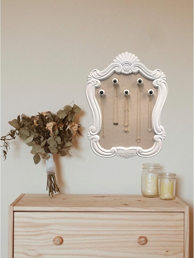 Creative Picture Frames 16" x 20.5" Venice Wall Mounted Jewelry Frame Organizer, Shabby Chic White Decorative Accessory Holder Wall Display