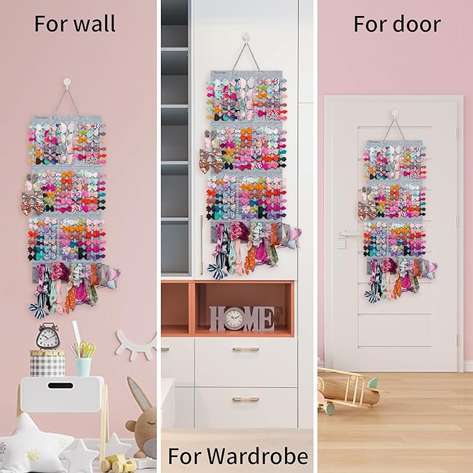 Hair Bow Holder Organizer For Girls Hanging Bow Holder For Girls Hair Accessories Storage Organizer For Headbands, Hair Clips, Hair Ties, Scrunchies (Without Hair Bows) (gray)