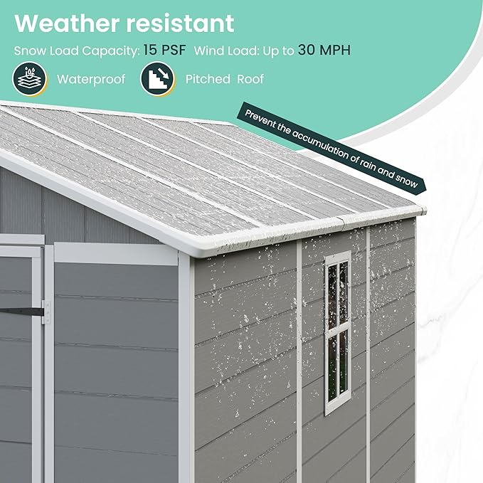 UDPATIO Outdoor Storage Shed 7.5x10.7 FT, Grey & White Resin & Steel Shed with Lockable Door for Backyard, Patio, Lawn
