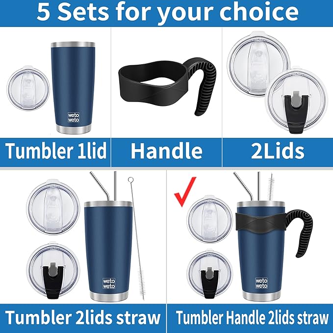 WETOWETO 20oz Insulated Stainless Steel Tumbler, Coffee Mug with 2 Lids and 2 Straws, Vacuum Sealed, Leak-Proof for Travel (Green-Blue Gradient, 1 Pack)
