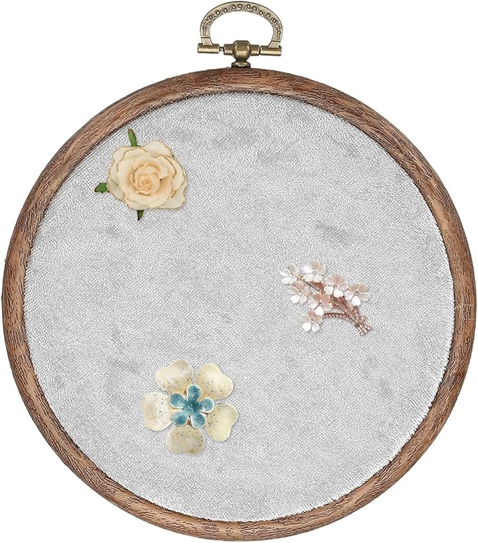 uxcell Round Pin Display Board, Velvet Wall Hanging Brooch Jewelry Display Stand Storage Holder for Enamel Pins Badges Brooches Jewelry, Silver Gray