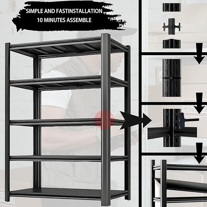 Industrial Storage Rack,Heavy-Duty Steel Shelving Unit,6-Tier Multi-Purpose Garage Organization System Black 83" H x 54.5" W x 22.8" D