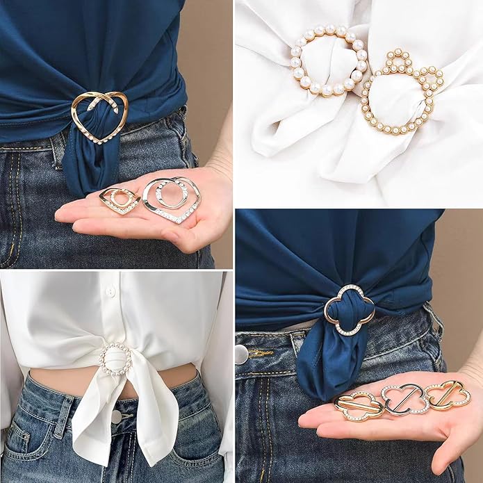 18 Pcs Shirt Ties Clips For Women, T Shirt Tie Or Rings Clips For Women For The Side, Scarf Ring Clip Tightener For Loose Clothes Corner Knotted Button Fashion Metal Round Circle Shirt Clip Buckle