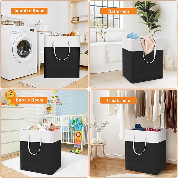 laundry basket 3-Pack, laundry hamper, Hamper with handles, collapsible laundry baskets, Waterproof dirty clothes hamper, Towel Storage for Home or Dorm, 100L-Black