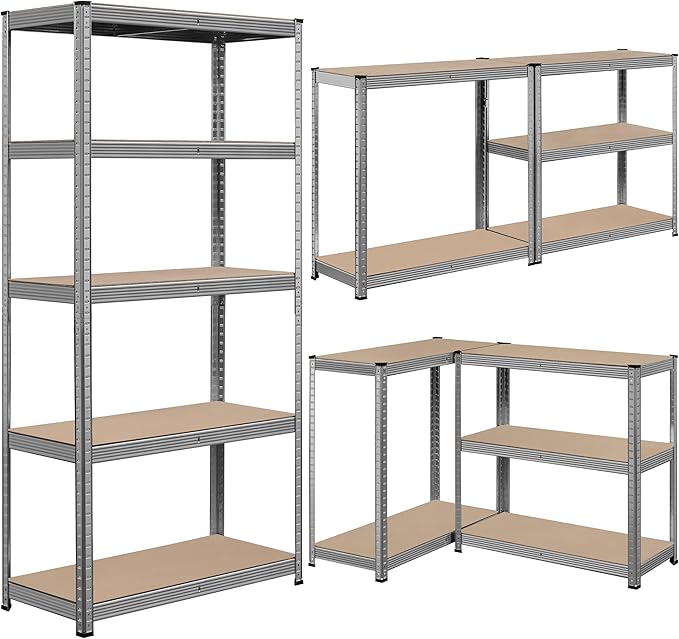 Topeakmart 5-Tier Utility Shelves, Metal Storage Shelves Garage Shelving Unit Adjustable Garage Storage Shelves Storage Racks Heavy Duty Shed Shelving- Light Gray, 35.5 x 16 x 71 Inch