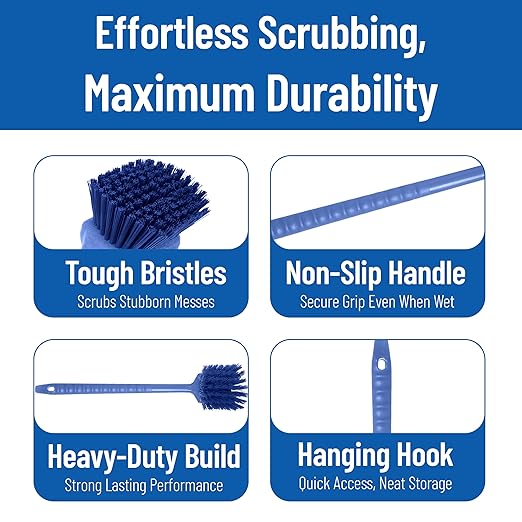 SPARTA 40501EC14 Plastic Large Scrub Brush, Kitchen Brush, Utility Brush With Long Handle For Cleaning, 20 Inches, Blue, (Pack of 6)