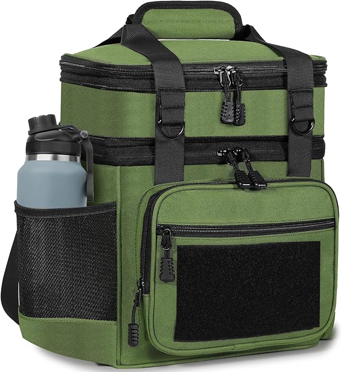 Double Deck Insulated Lunch Box, Expandable Large Lunch Bag Leakproof Cooler Bag Lunch Pail for Men Women Adults Work Shifts Travel Daytrip,16L,Army Green
