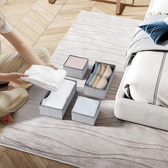 DIMJ Drawer Organizer Clothes, Dresser Organizer For Nursery, Bedroom, Closet, Baby Clothes Organizer and Storage, Foldable Fabric Drawer Dividers for Baby Socks, Belt, Tie (4 Pack, Blended)