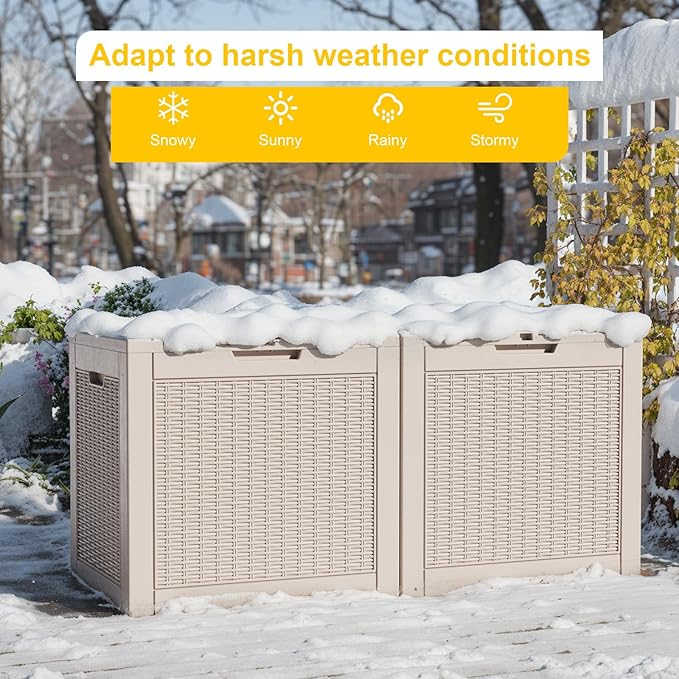 37 Gallon Outdoor Deck Box, Lockable Waterproof Outdoor Storage Boxes For Garden Tools,Indoor Cushions,Accessories Outside Storage Resin Weatherproof Container(Grey)