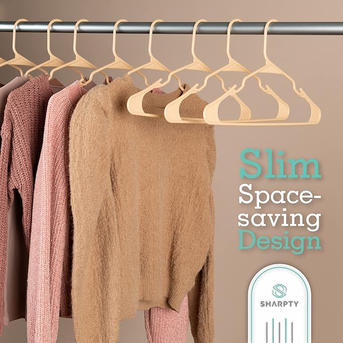 Sharpty Plastic Hangers Clothes Hangers for Clothing, Closet, Coats & Shirts - Notched, Durable & Space Saving - for Everyday Standard Use, Room Essentials & Basics - 20 Pack - Beige