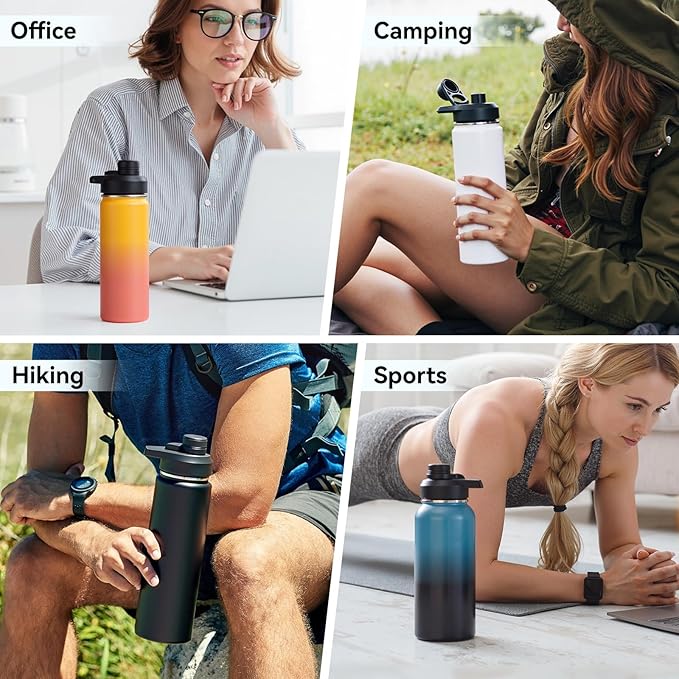 18 oz Insulated Water Bottle with Handle, 304 Stainless Steel Water Bottles with Wide Mouth, Double Wall Vacuum Sports Water Bottle, BPA Free, Keep Cold and Hot, Black