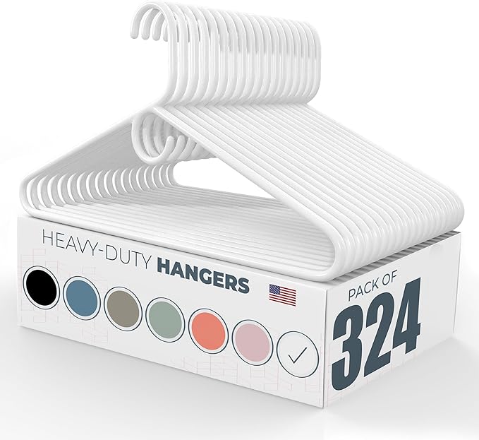 Neaties Heavy Duty Clothes Hangers 100+ Pack (324 Count) – Made in The USA – 8lb Capacity Plastic Hangers for Adult Clothing – Durable for Pants, Coats, Jackets, or Jeans – White