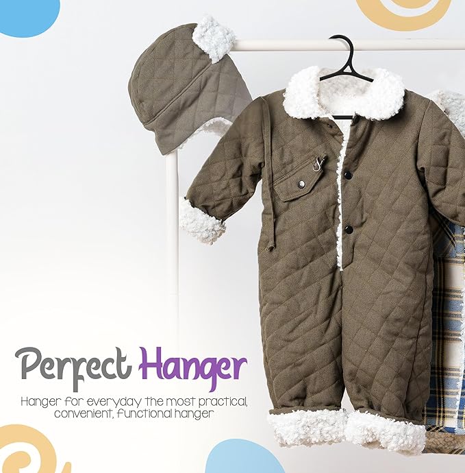 Utopia Home Kids Hangers 20 Pack - 11 Inch Plastic Baby Hangers for Closet - Childrens Hanger for Clothes & Infant Hanger for Closet - Non-Slip Shoulder Grooves, Strap Hooks & Pants Bar (Black)