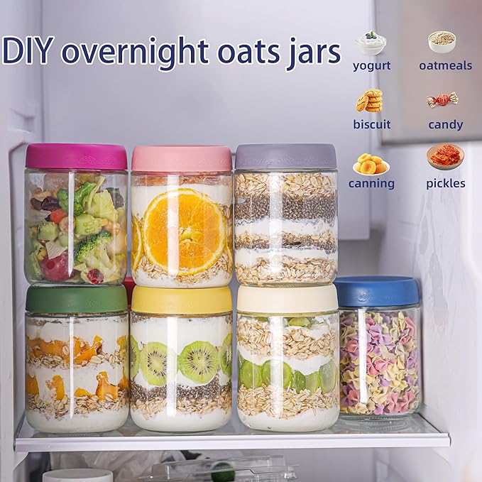 10 OZ 8Pack, Overnight Oats Jars with Lids, Glass Meal Prep Containers, Airtight Mason Jars for Breakfast, Yogurt Parfait, Salad & Smoothies, Leakproof and Reusable Food Storage Jars