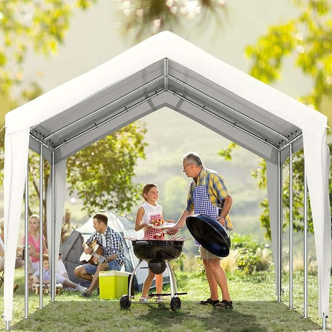 VEVOR Carport Replacement Canopy Cover, 10 x 20 ft, Ripstop Triple-Layer PE Fabric Garage Top Tarp Shelter Cover, UV Resistant Waterproof Car Cover Tent for Carports (Frame is not Included), White
