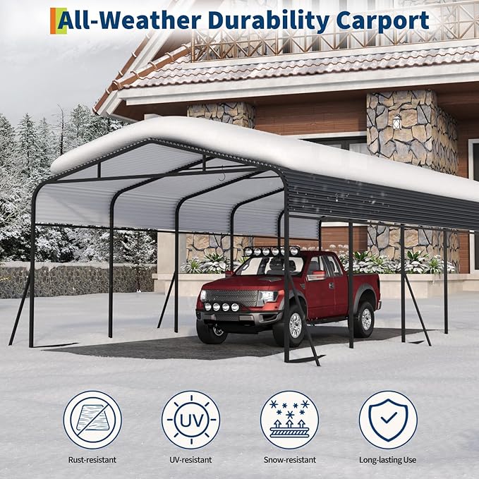 GAOMON Metal Carport, Carport with Reinforced Base and Galvanized Steel Roof, Heavy Duty Garage Car Shelter Shade, Outdoor Car Port Canopy for SUV, Truck, Boats, 13x26 FT