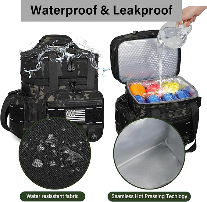 Expandable Tactical Lunch Box, XLarge Insulated Lunch Cooler Bag Heavy Duty Leakproof Lunch Pail for Men Adults Work Office Outdoor Picnic Trips,25L,Black-Camo