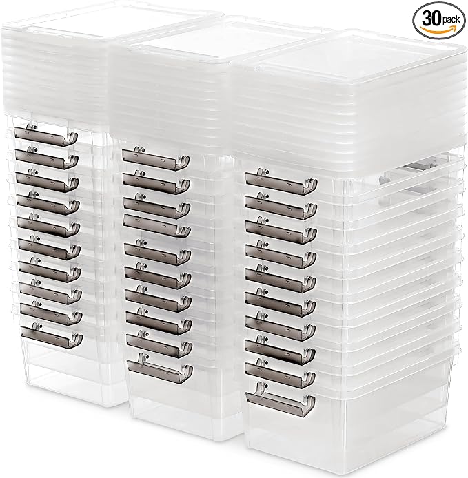 Citylife 1.3 QT 30 Packs Small Storage Bins Plastic Storage Container Stackable Box with Lids for Organizing, Clear White