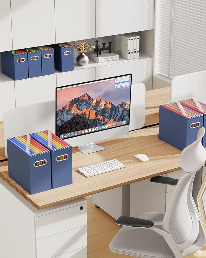 Oterri Cardboard File Organizer Box for Hanging File Folders Letter Size,File Box for Computer Desk,File Cabinet,Working Home,Office,Classroom (Navy, Letter Size - 4 Packs)