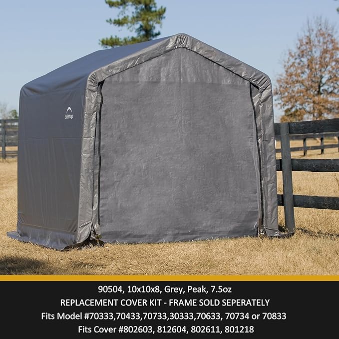 ShelterLogic Replacement Cover Kit Only No Frame-10x10x8 Peak Gray 90504 (7.5oz Gray)