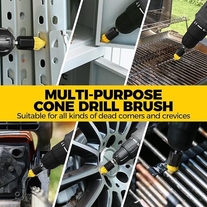 Holikme 6 Piece Drill Brush with Multi-Purpose & Grout Head,Crevice Cleaning Brush，3/4”W Drill Brush Attachment Set, Detailing Brushes for Home/Kitchen/Bathroom/Grout/Tile/Shower/Tub