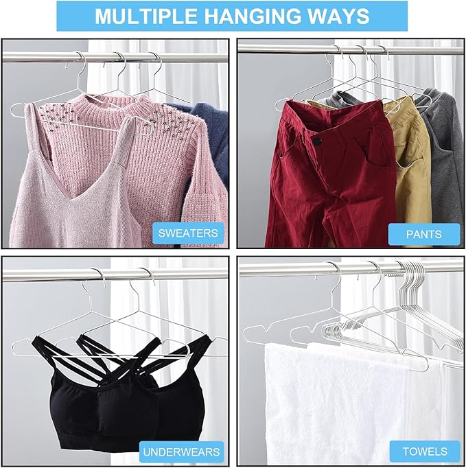 Seropy Coat Hangers Clothes 10 Pack Wire Hangers Heavy Duty Stainless Steel Hangers with Non Slip Grooves, 16.5 Inch Ultra Thin Metal Hangers Space Saving Clothing Hanger