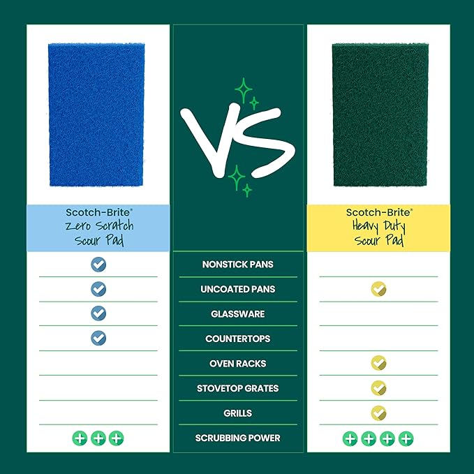 Scotch-Brite® Zero Scratch Scour Pad, 3 Scrubbing Pads, Non-Scratch Scouring Pads for Kitchen and Dish Cleaning