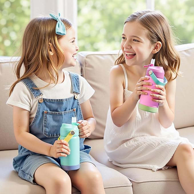 Kerilyn 12oz Kids Water Bottle, Stainless Steel Insulated Water Bottle for Kids, Toddler Cup With Straws Leak-proof, Toddler Water Bottles for School Boys Girls, BPA Free, Green