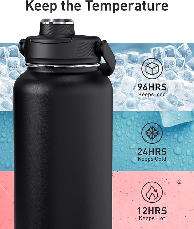TOURIT 32 oz Insulated Water Bottle, Stainless Steel Sports Water Bottles With Top Handle, Double-Wall Travel Thermal Water Flask, BPA Free Leakproof Water Bottle,Pink leopard print