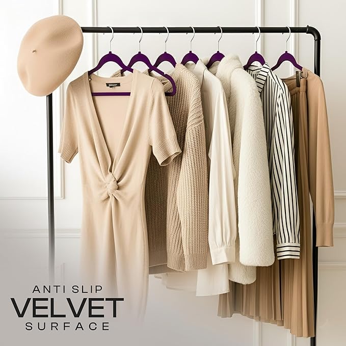 Utopia Home Velvet Hangers 50 Pack - Non-Slip Suit Hangers with 360 Degree Rotatable Hook - for Pants, Coats, Shirts & More (Purple)