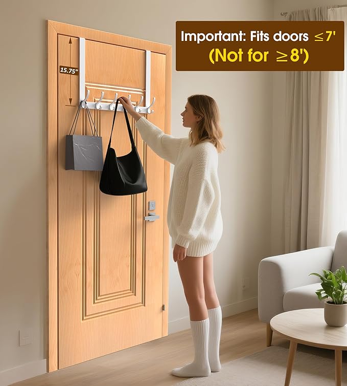 Long Over The Door Hooks Hanger with 15.75" Arms for Easier Access by Shorter, Heavy Duty Door Hanger for Coat, F16U, Fits Standard 1 3/4'' Doors, Towel Racks for Bathroom, Black